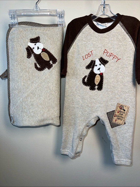 Cach cach Other - Vintage Kids "Lost Puppy" Beige & Brown Pajama Set​